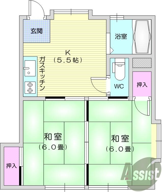 コーポラス白萩(2DK/1階)の間取り写真