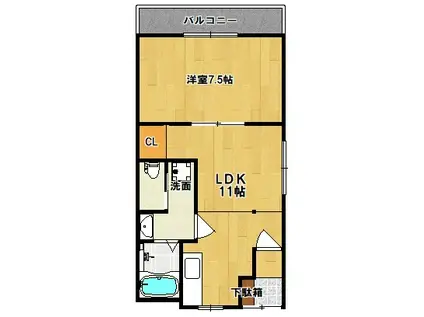 グリーンハウスB棟(1LDK/2階)の間取り写真