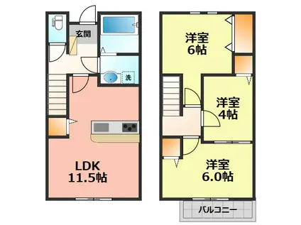 MAISONETTE LAND 込野 C(3LDK/1階)の間取り写真