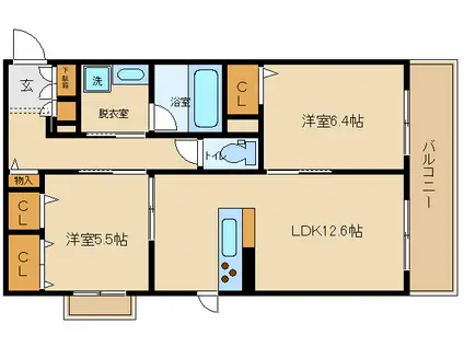 ジー コート ホウゼンジ(2LDK/3階)の間取り写真