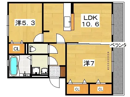 SAINT-FLEUR(2LDK/2階)の間取り写真