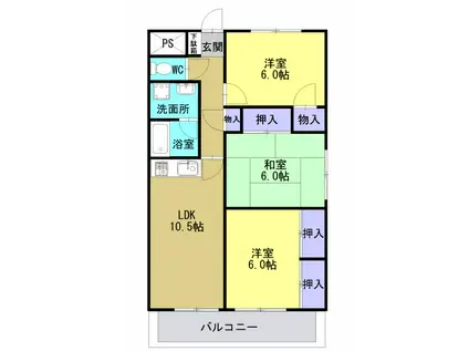 エトワール新地(3LDK/2階)の間取り写真