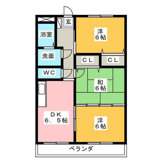 サウスヒルズA(3DK/3階)の間取り写真