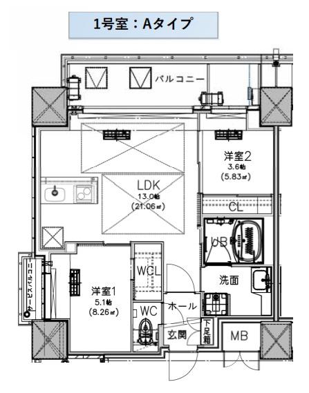 ノルデンタワー南森町アドバンス(2LDK/11階)の間取り写真