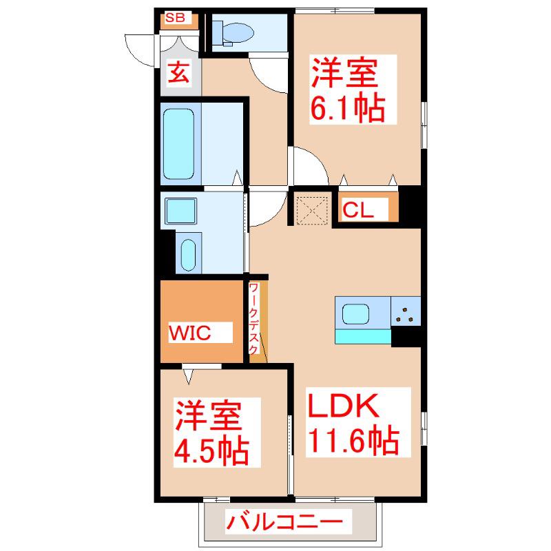 クレシアコート A棟(2LDK/1階)の間取り写真
