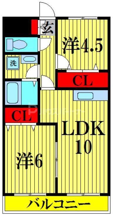 草加妙見屋ビル(2LDK/4階)の間取り写真