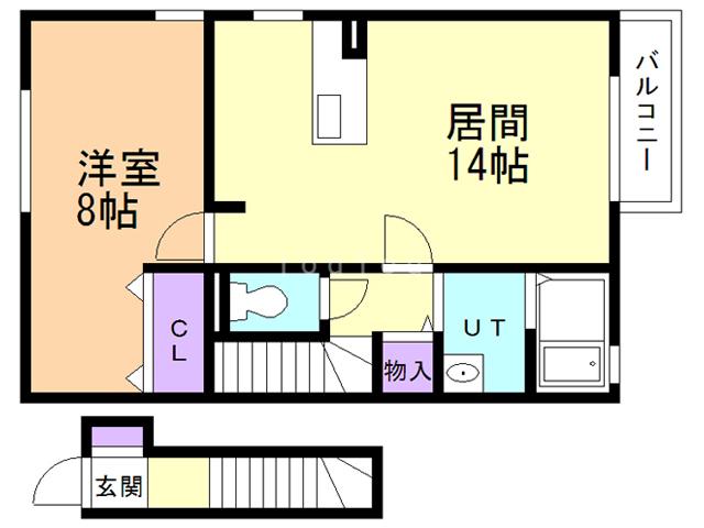 リビングタウン若宮 B(1LDK/2階)の間取り写真