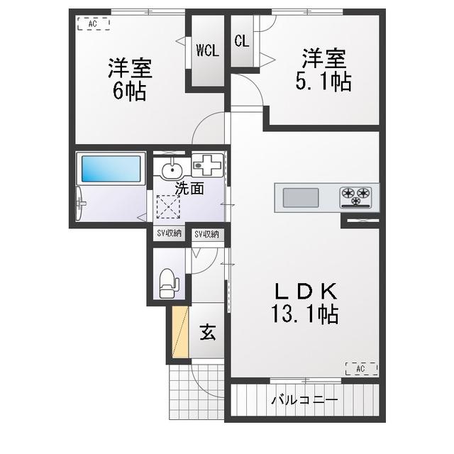 グレースコートT(2LDK/1階)の間取り写真