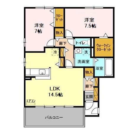 エスポワールB(2LDK/2階)の間取り写真