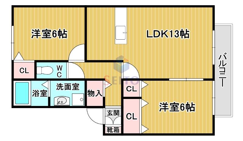 モアナビラI(2LDK/2階)の間取り写真