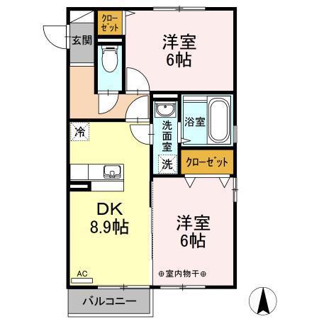 リジエール西仙北(2DK/1階)の間取り写真