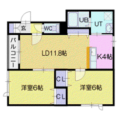 クレセント(2LDK/3階)の間取り写真