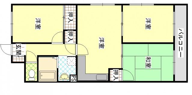 ヒルサイド比治山(3LDK/3階)の間取り写真