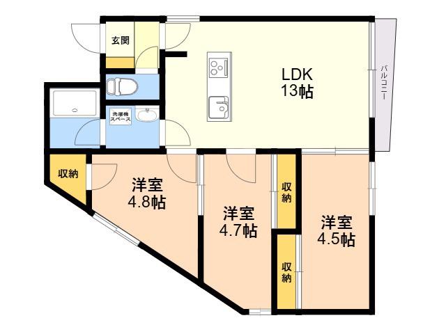 リーフ志免(2LDK/3階)の間取り写真
