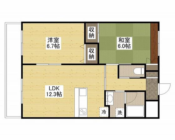 ミニヨンフルールAWA(2LDK/2階)の間取り写真
