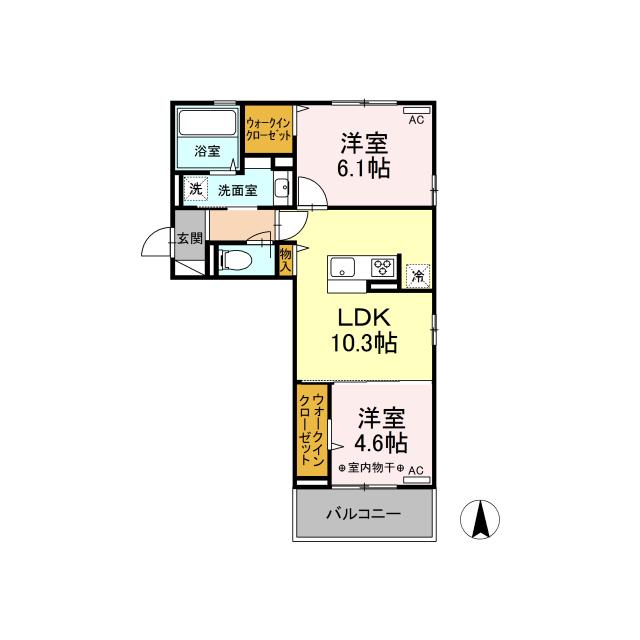 D-ROOMピュア大里I(2LDK/3階)の間取り写真