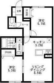 西鶴間KIガーデンズ壱番館(2LDK/1階)の間取り写真