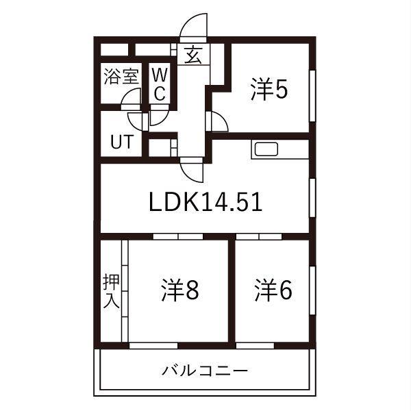 ユニーブル原央(3LDK/13階)の間取り写真
