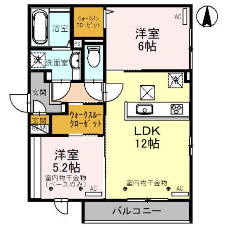 クレセントSK III(2LDK/1階)の間取り写真