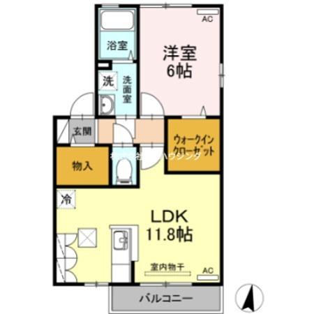 プレミール B棟(1LDK/1階)の間取り写真