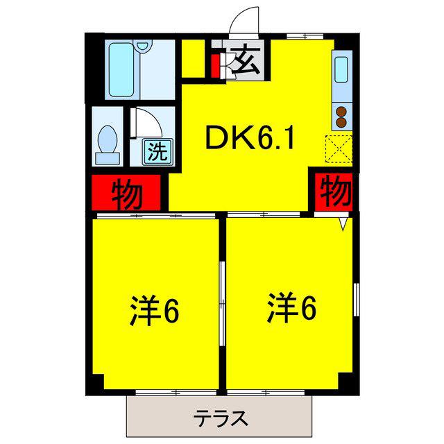 サンシティコスモA(2DK/1階)の間取り写真