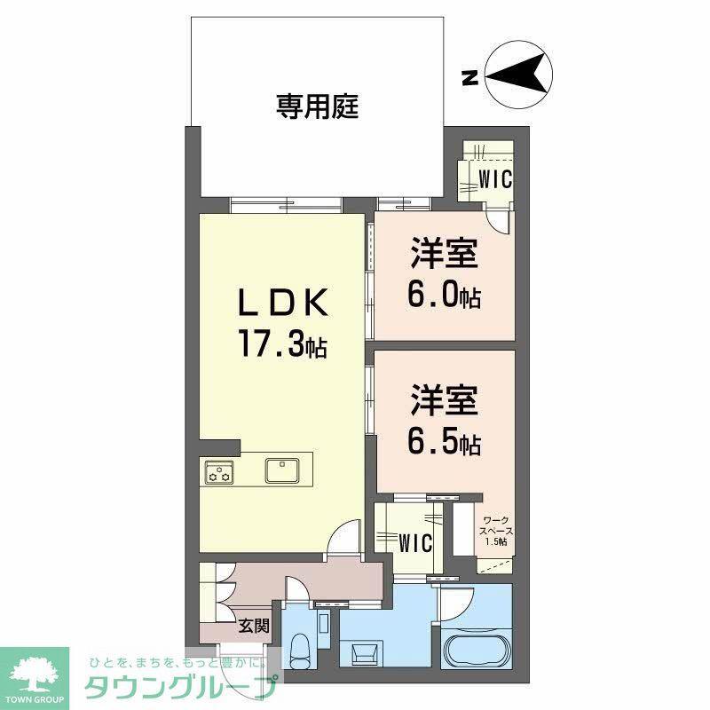 カーサ グリシーナ 北原(2LDK/1階)の間取り写真