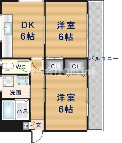 ロイヤルシャルム(2DK/3階)の間取り写真