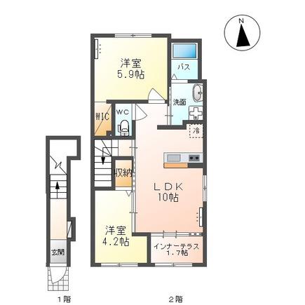 ボヌール(2LDK/2階)の間取り写真