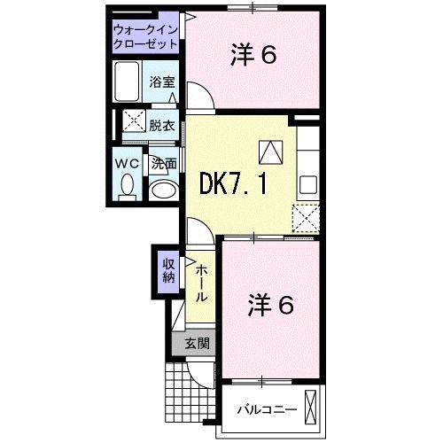 プリート(2DK/1階)の間取り写真