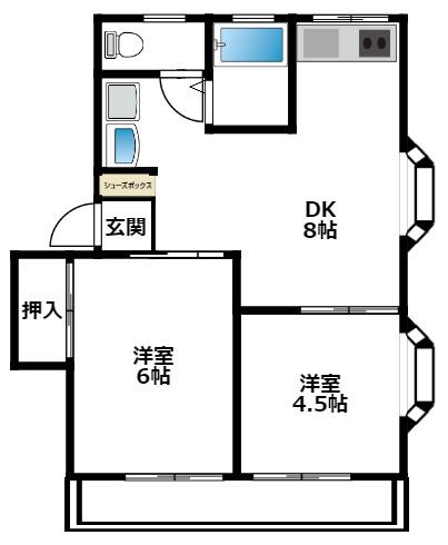 リバーサイドハイツ(2DK/2階)の間取り写真