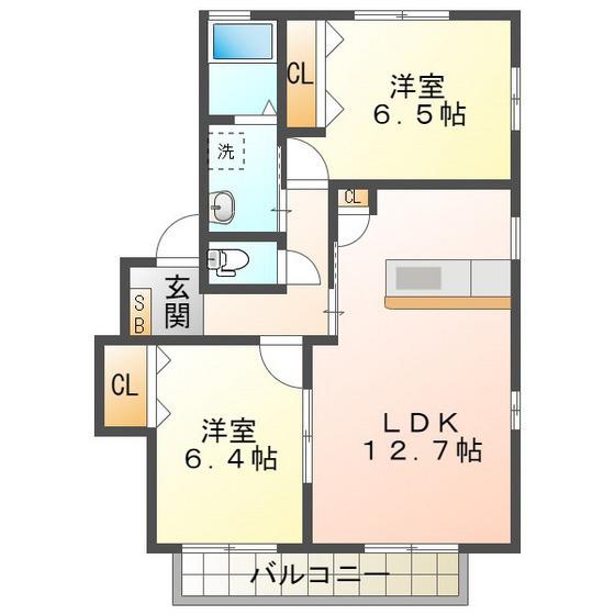 アンシャンテB棟(2LDK/2階)の間取り写真