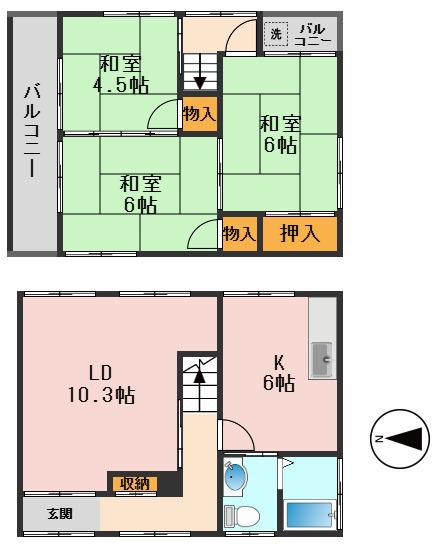 春江町3丁目戸建(3LDK/1階)の間取り写真