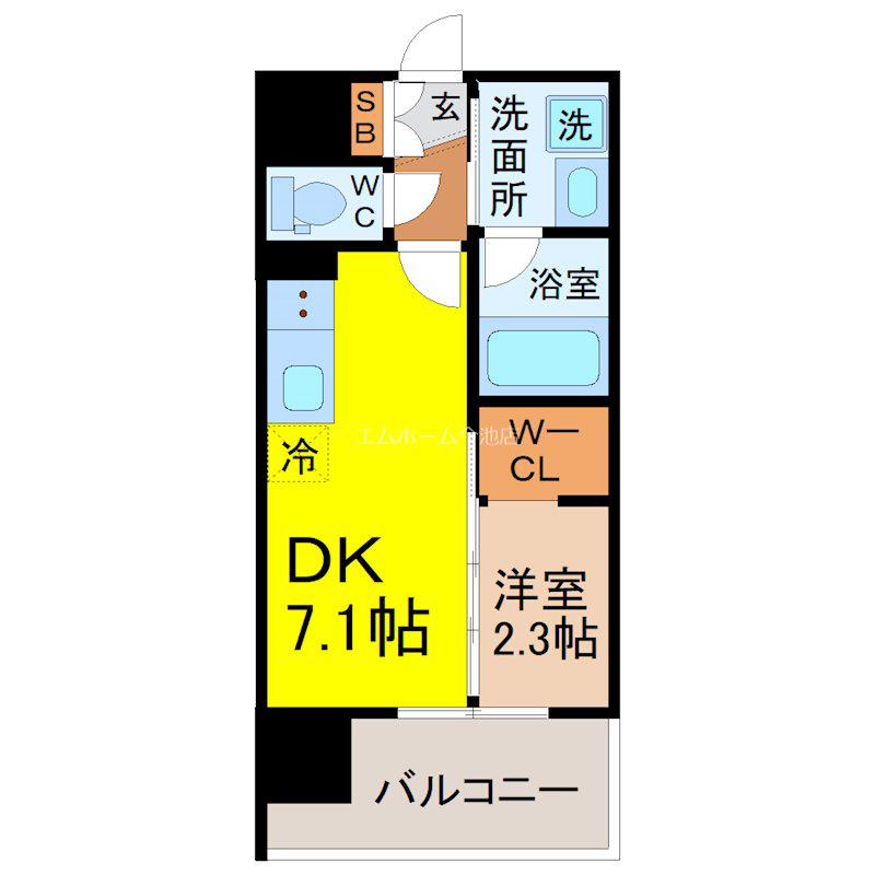 デュオフラッツ今池フレナ(1DK/6階)の間取り写真
