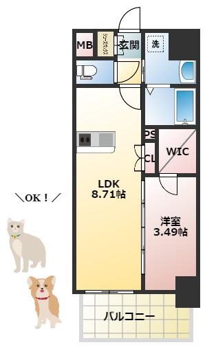 サムティ京橋CLEAR(1LDK/8階)の間取り写真