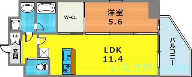 プレジオ神戸ウエスト(1LDK/6階)の間取り写真