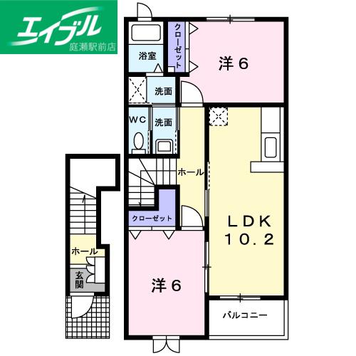 グラン・エスペールB棟(2LDK/2階)の間取り写真