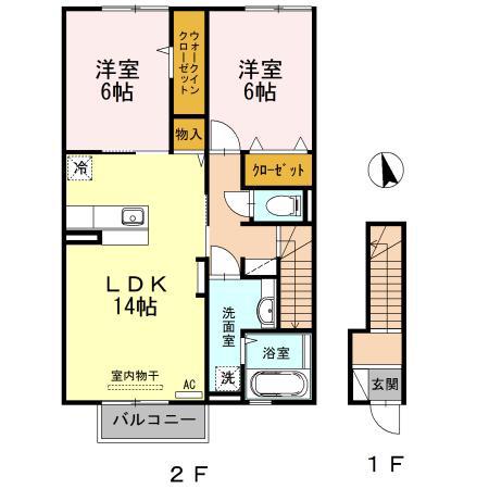 リクラ・クレマチス A棟(2LDK/2階)の間取り写真