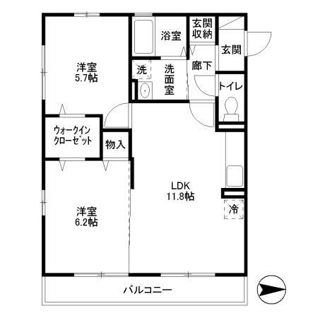 ボナール(2LDK/3階)の間取り写真