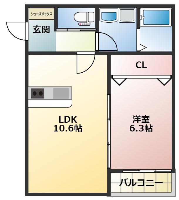 SUNMARK高宮南(1LDK/2階)の間取り写真