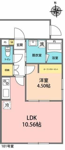 カインドネス元本郷公園(1LDK/1階)の間取り写真