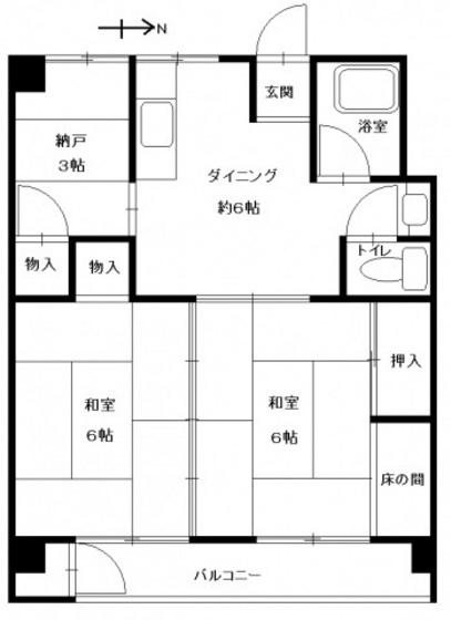 西本ビル(2SDK/2階)の間取り写真