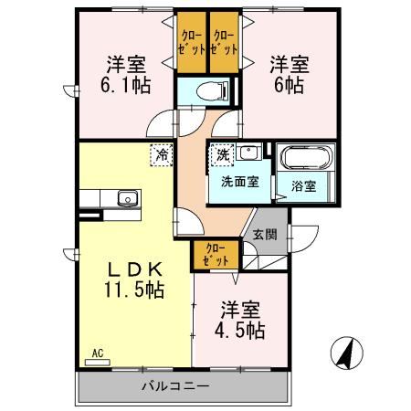 グランレーヴC(3LDK/2階)の間取り写真