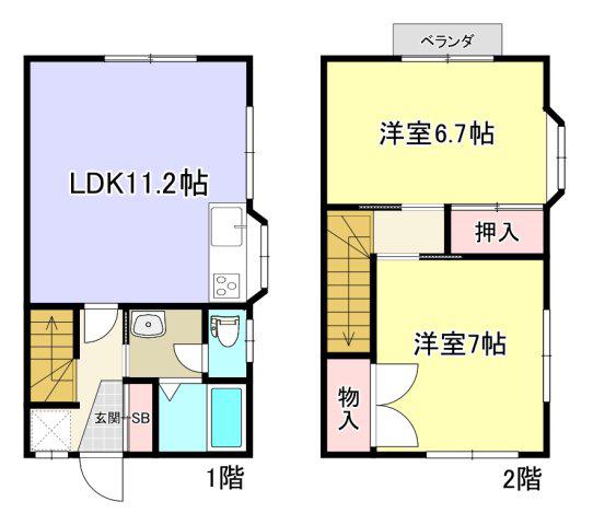 キャピタルハイツ川田B(2LDK/1階)の間取り写真