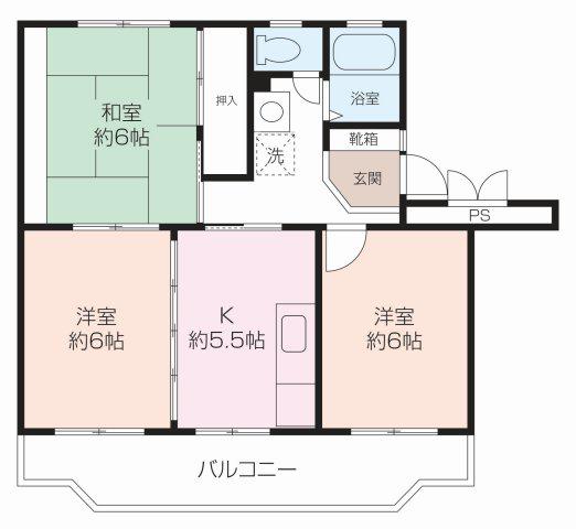 マモール北久里浜A棟(3DK/4階)の間取り写真