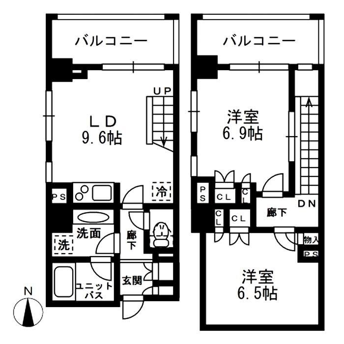 レジディア中落合(2LDK/5階)の間取り写真