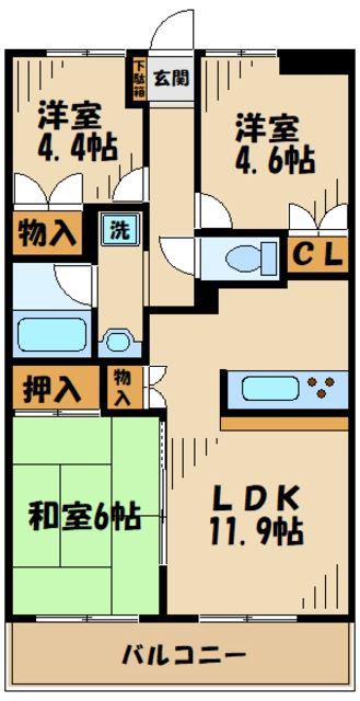 アルカディア(3LDK/4階)の間取り写真