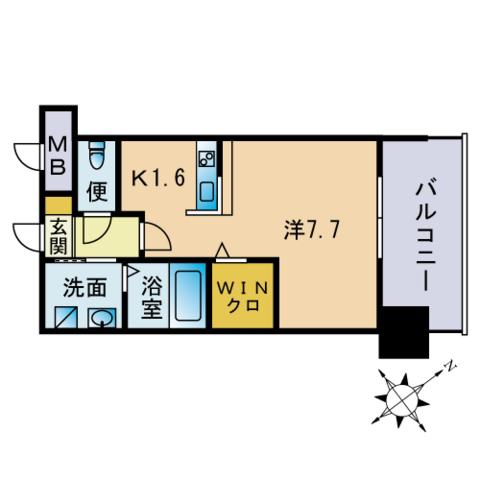エンクレストベイ天神東Ⅱ(1K/8階)の間取り写真