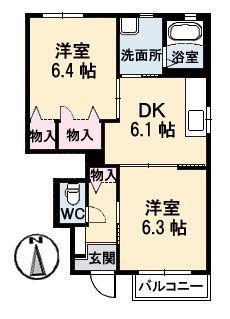 ピュアズ A棟(2DK/1階)の間取り写真