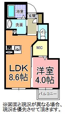 レティシア千波(1LDK/1階)の間取り写真