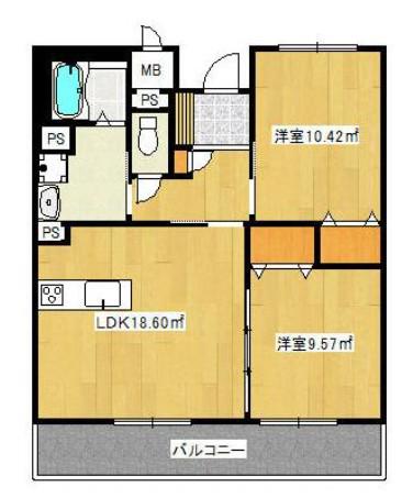 フェリオ仙北(2LDK/2階)の間取り写真